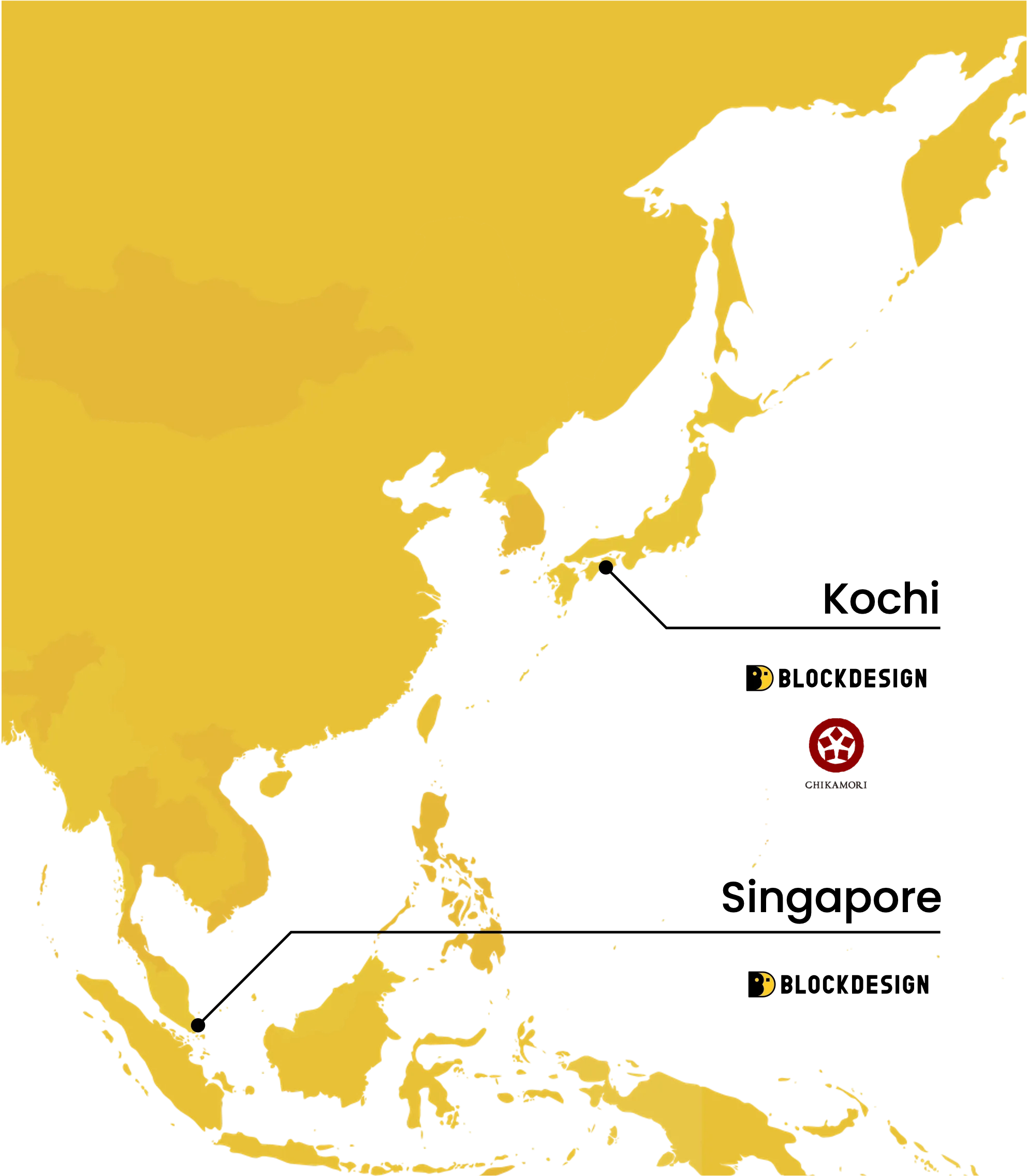 高知とシンガポールの拠点の地図